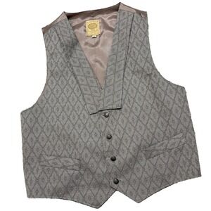 Wah Maker Vest Brocade Silver Buttons Western Cowboy Frontier Gray Mens Medium